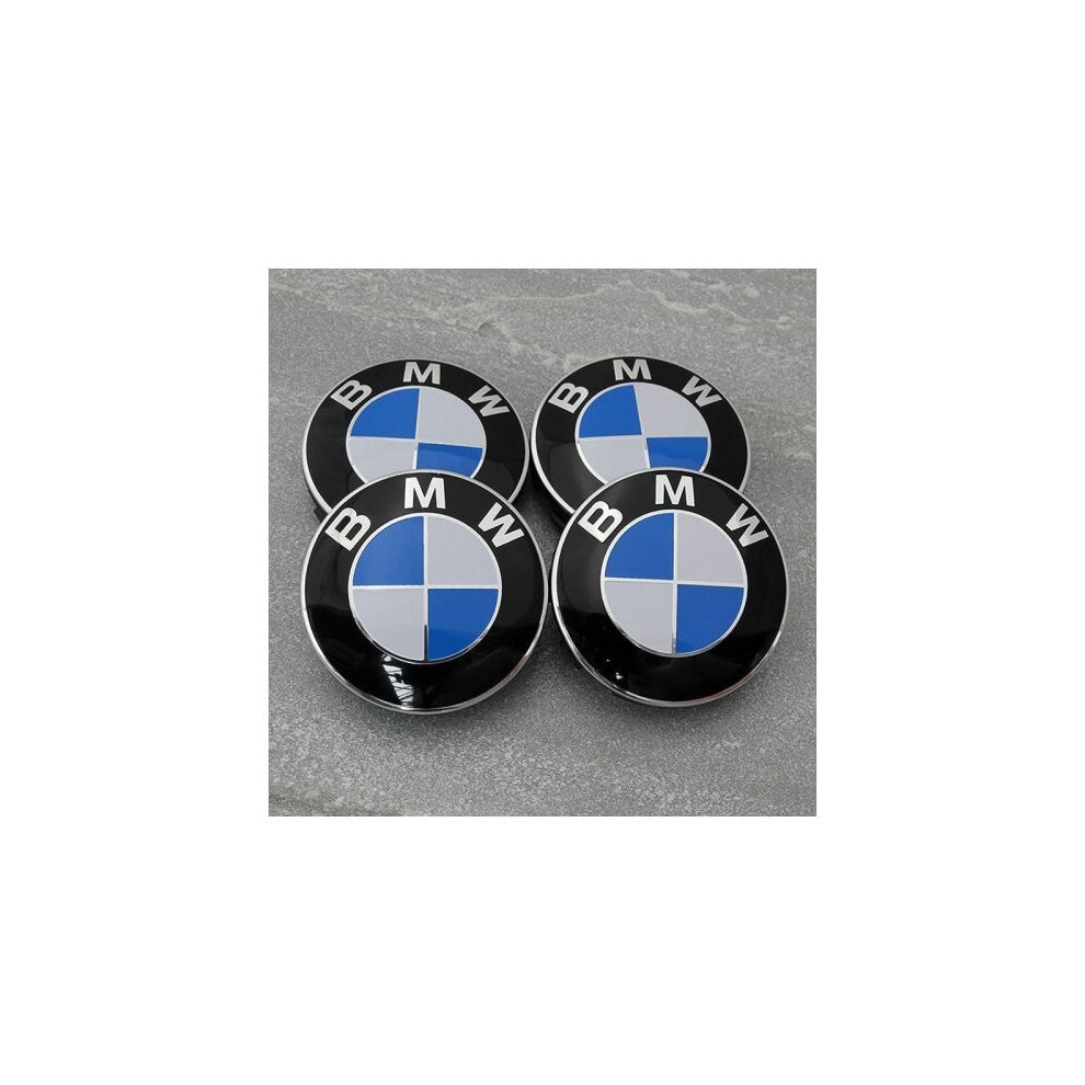 BMW ALLOY WHEELS BLUE CENTER CAPS SET (4) Face 60mm Clip 58mm
