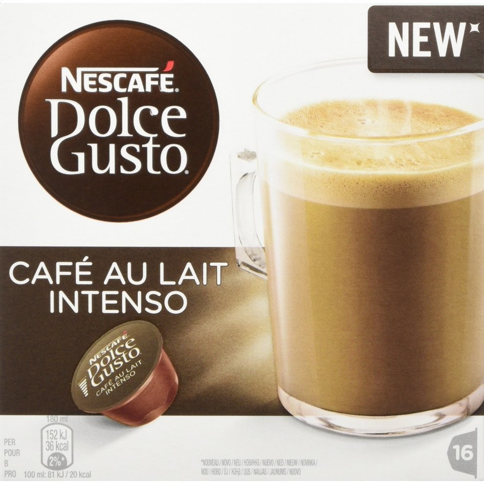 NESCAFÉ Dolce Gusto Café au Lait Intenso Coffee Pods, 16 Capsules (Pack of 3 - Total 48 Capsules, 48 Servings)