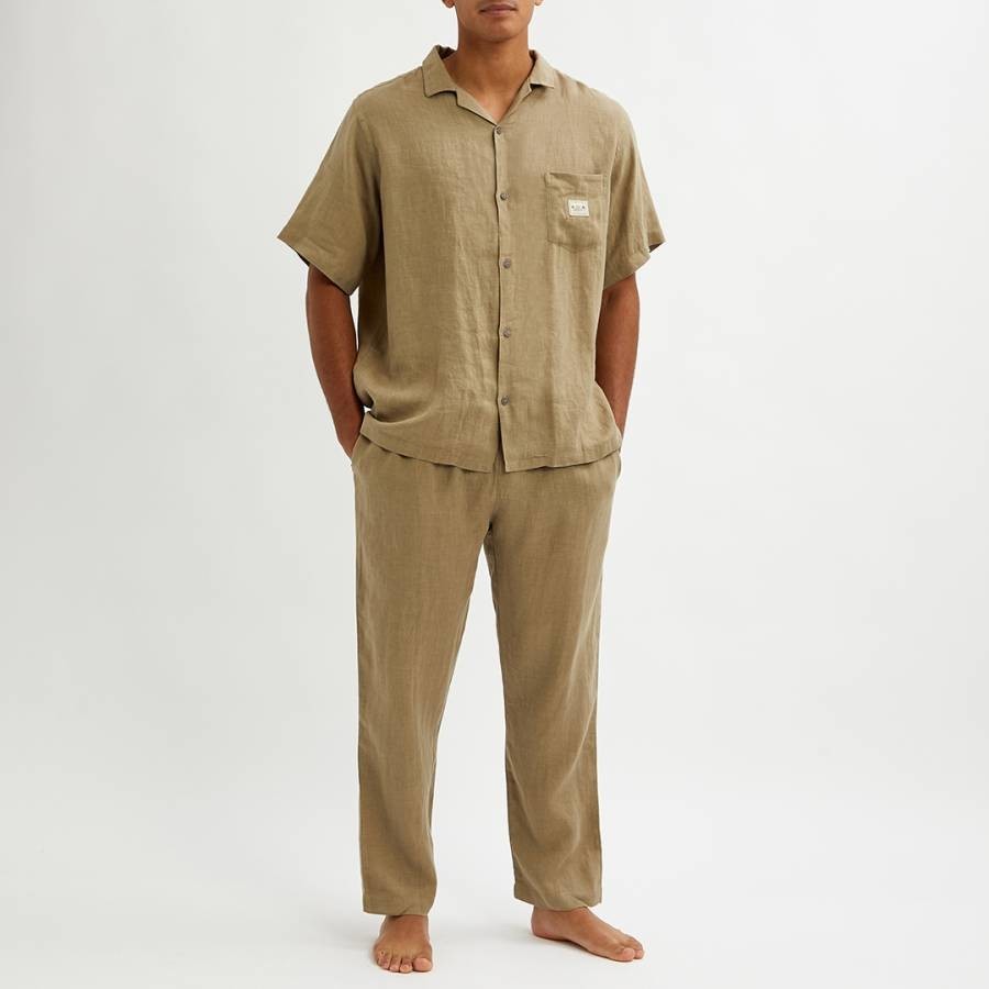 Beige Mens Cuban Long Pyjama Set