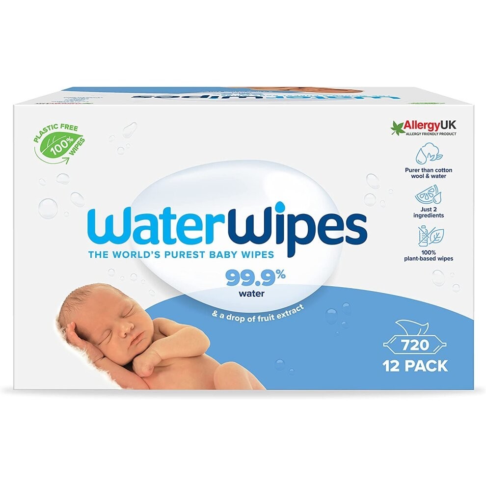 WaterWipes Original Biodegradable Baby Wipes, 99.9% Water Based Wet Wipes & Unscented for Sensitive Skin, 720 Count (12 packs)
