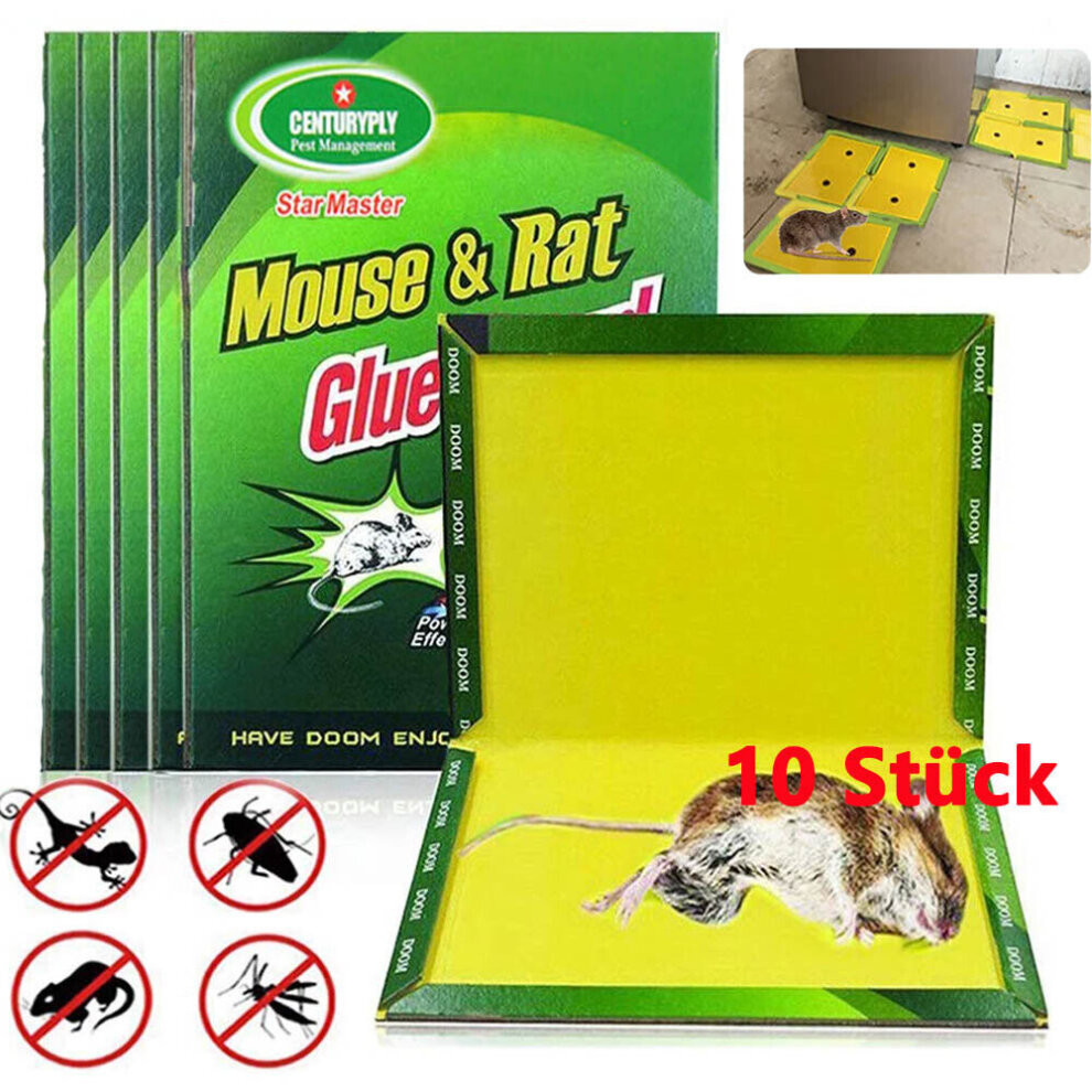10X Mouse Glue Trap Pest Rat Boards Sticky Pad Heavy Duty - Pack of 10