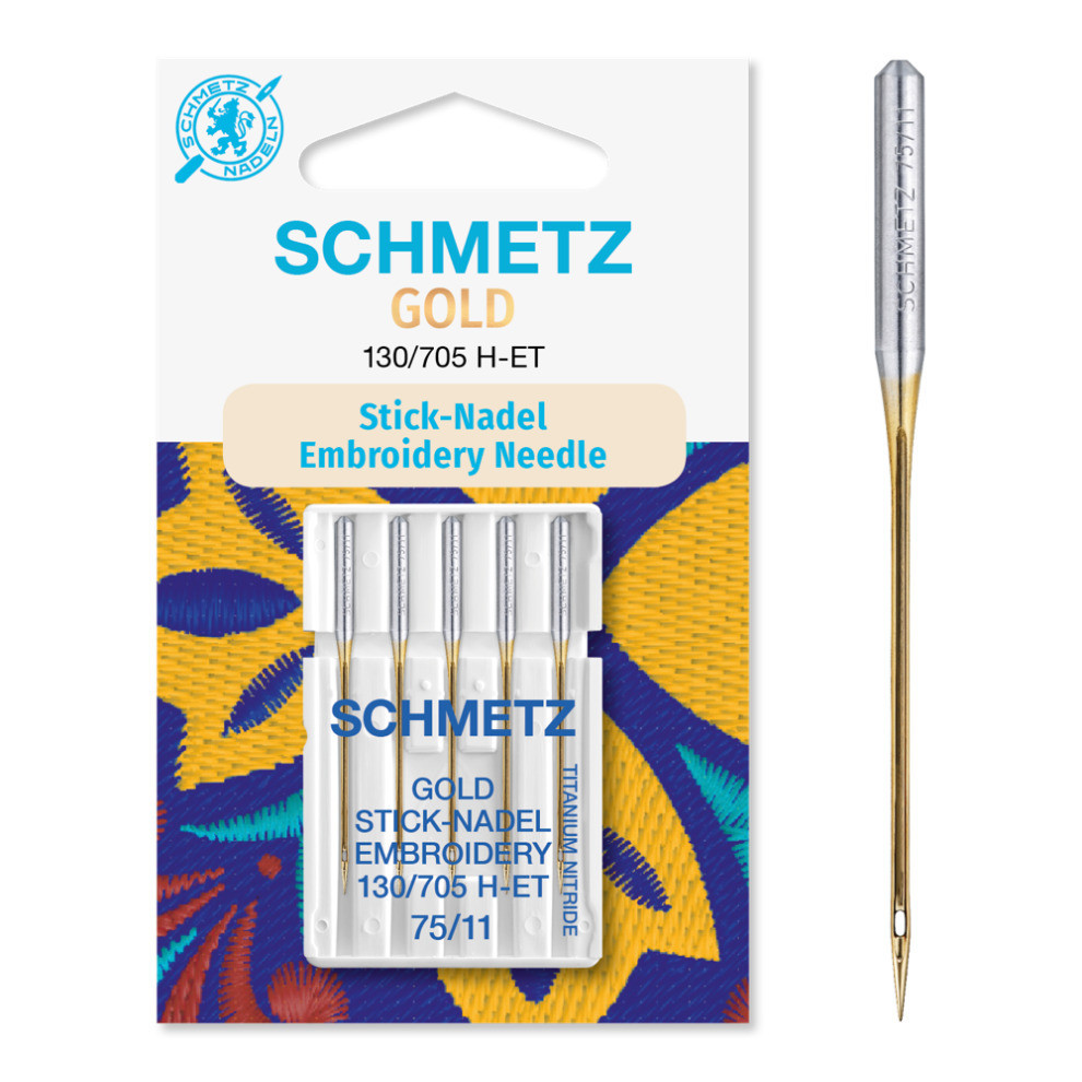 (Gold Embroidery (Titanium Nitride), Size 75/11) Schmetz Sewing Machine Needles, 5pk