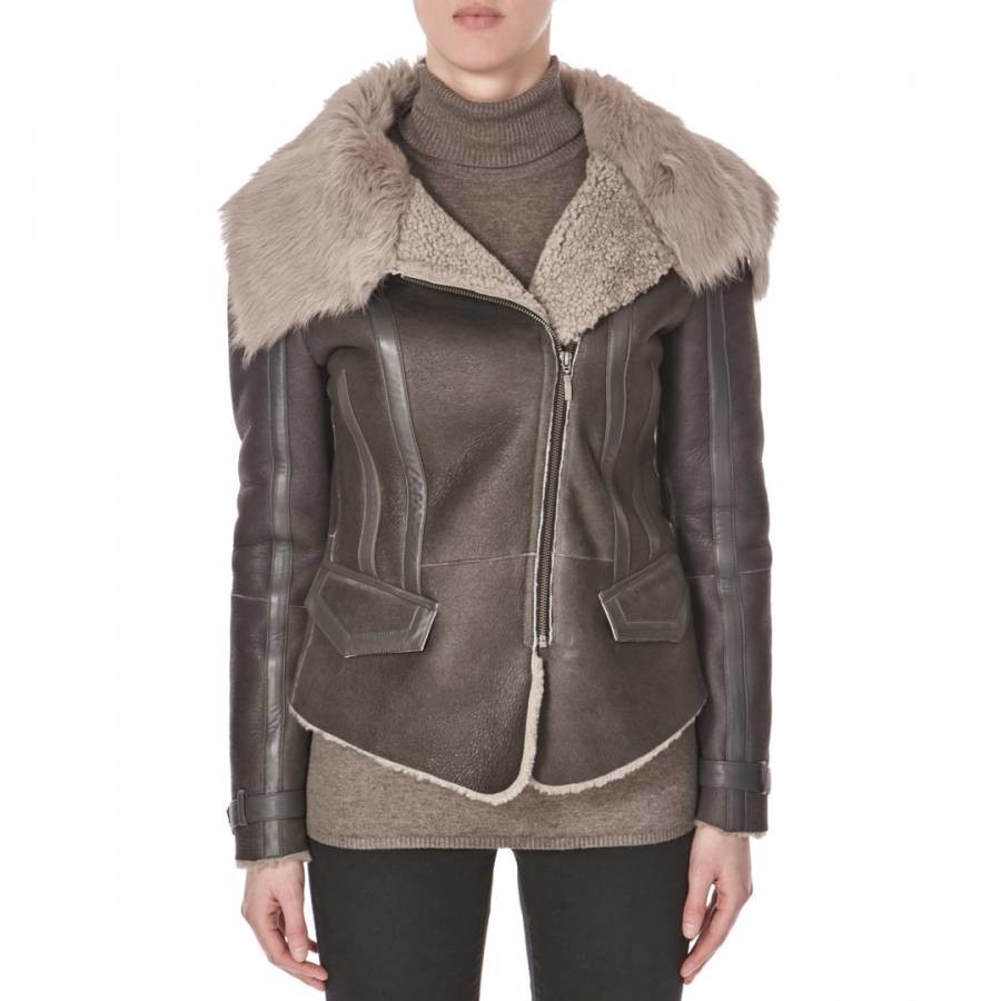 Grey Sheepskin Biker with Toscana Collar Jacket