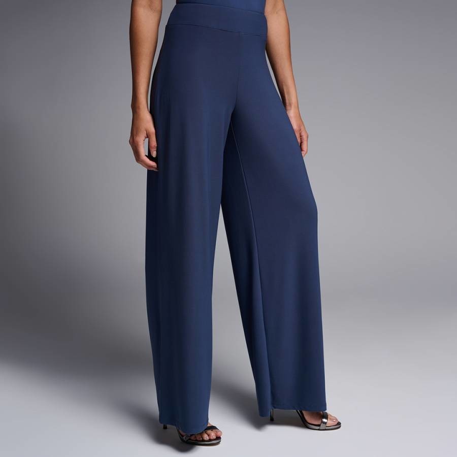 Navy Wide Leg Elasticated Trousers