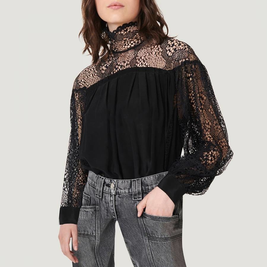 Black Lace Panel Blouse