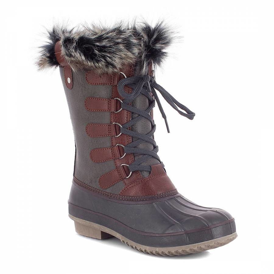 Grey Candice Faux Fur Cuff Snow Boots
