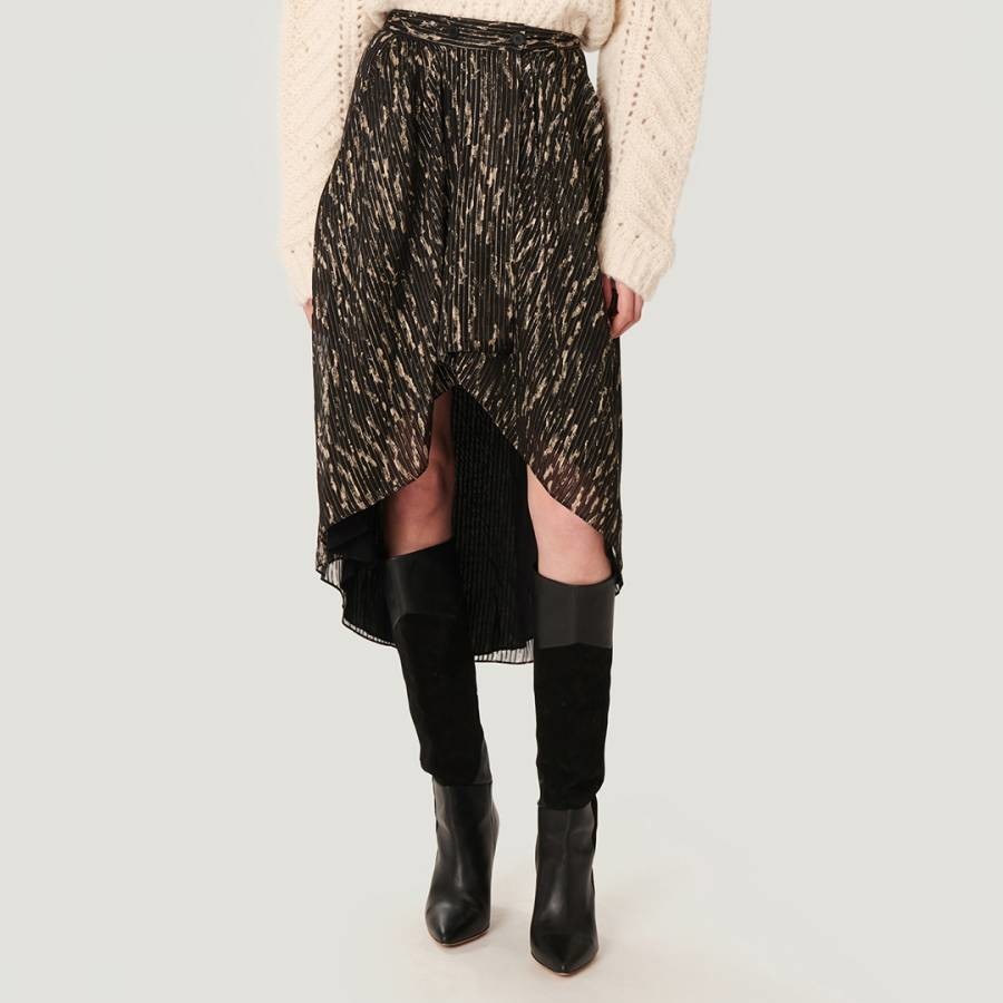 Black/Beige Arzu Stripe Midi Skirt
