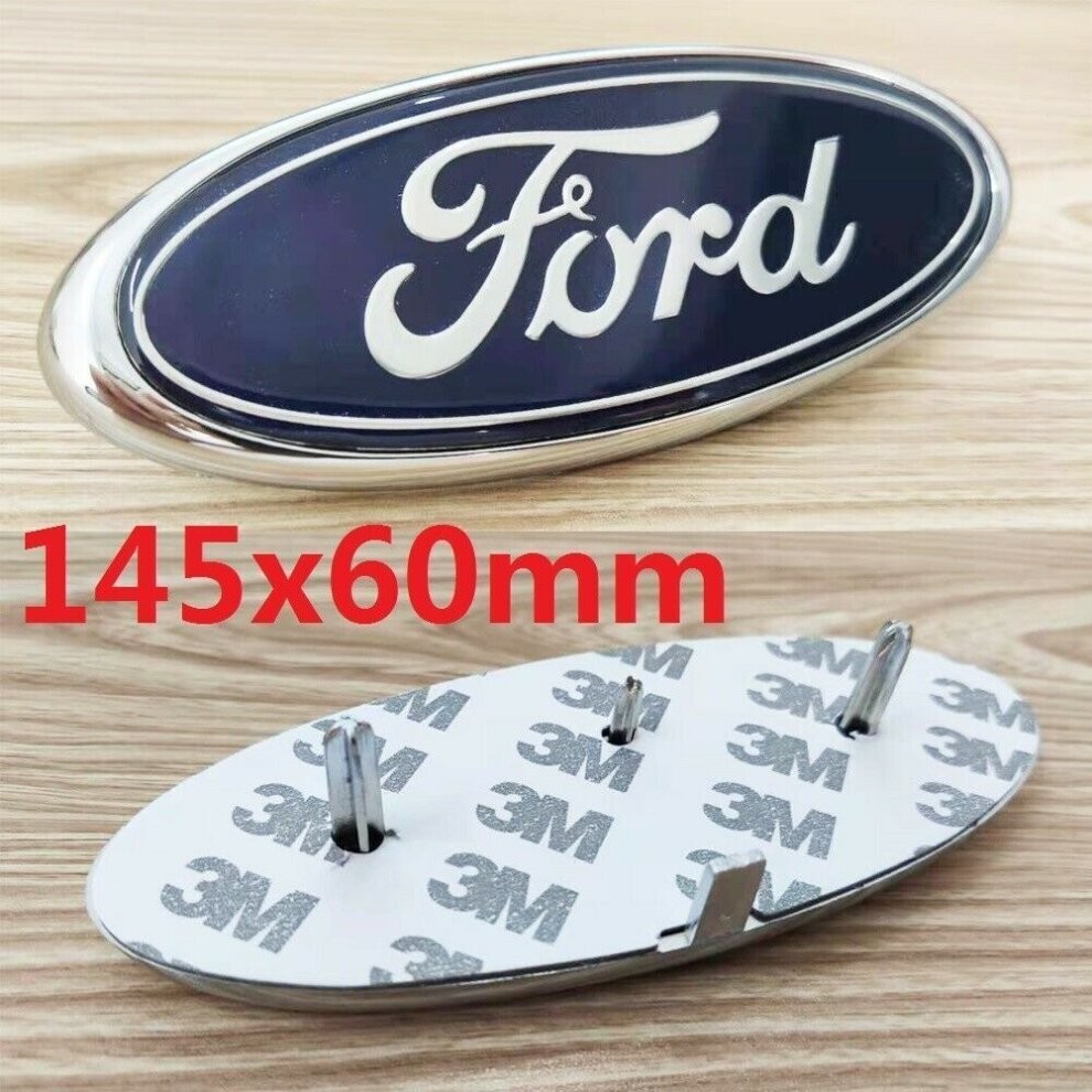 For Ford Badge Oval Blue/Chrome 145x 60mm Front/Rear Emblem Focus Mondeo Transit