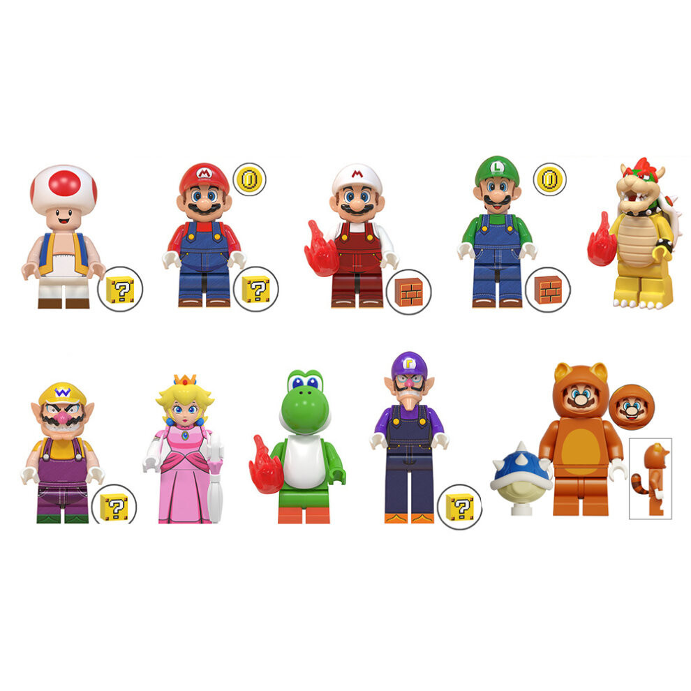 10pcs Super Mario Luigi Peach Princess Mushroom Mini Figures Building Blocks Characters Fits Lego Kids Best Gift