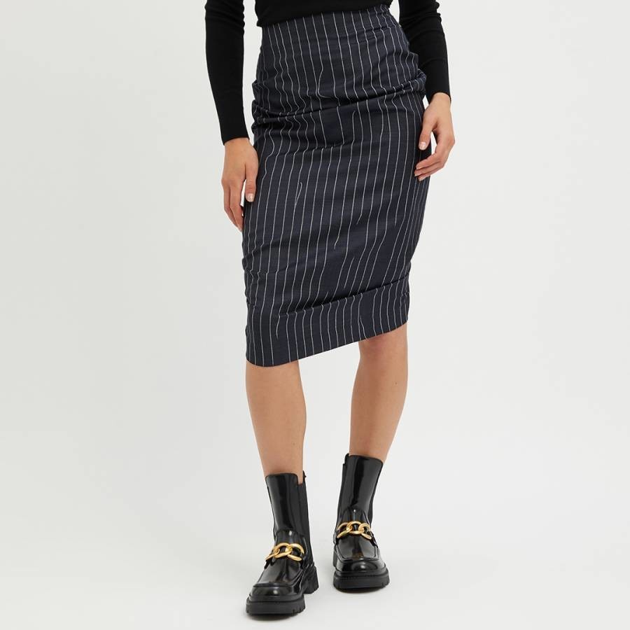 Navy Pinstripe Wool Skirt