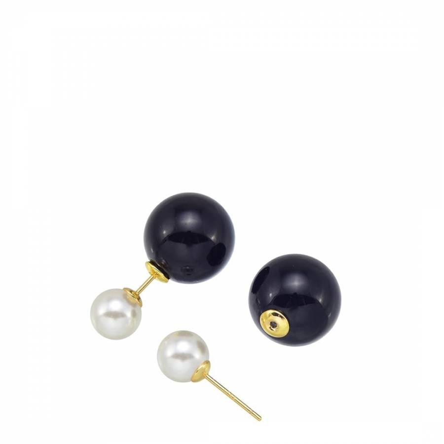 18K Gold Black & White Double Sided Earrings