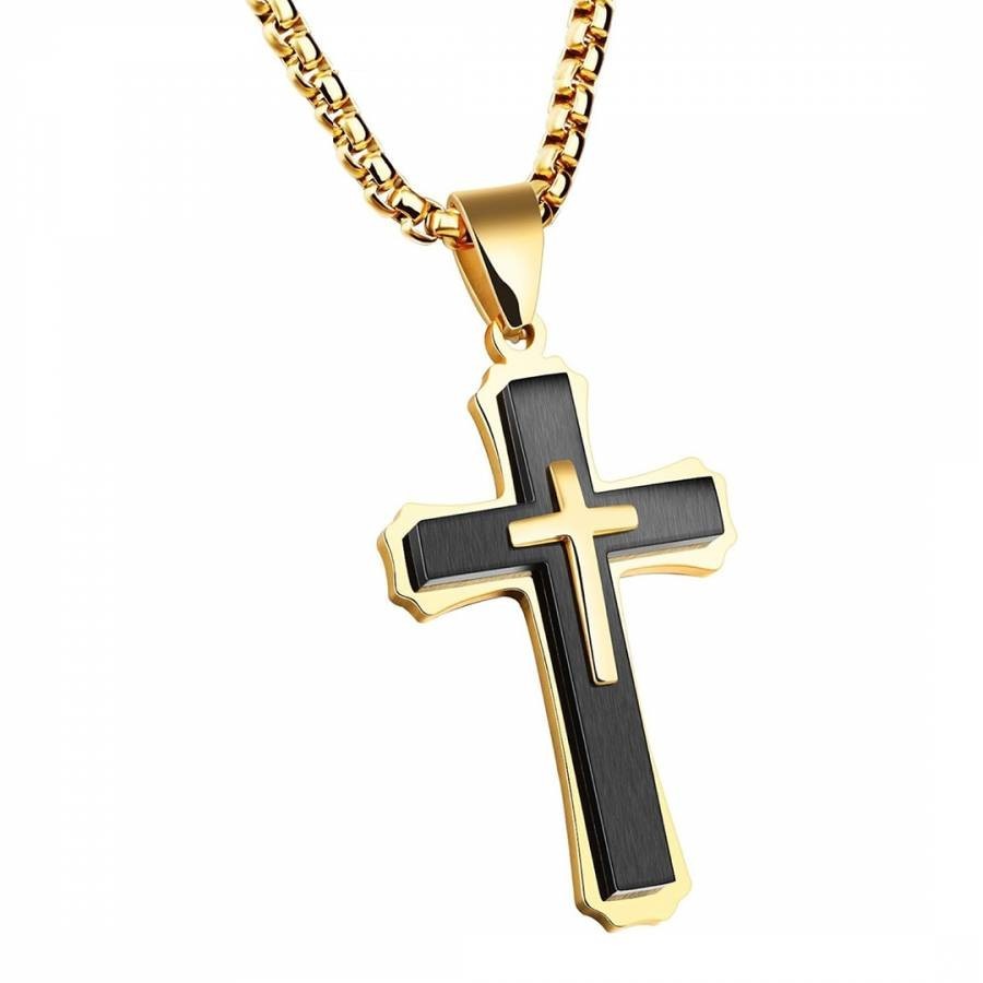 18K Gold & Black Two Tone Cross Necklace