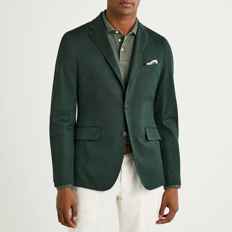Green Texture Knit Cotton Blazer