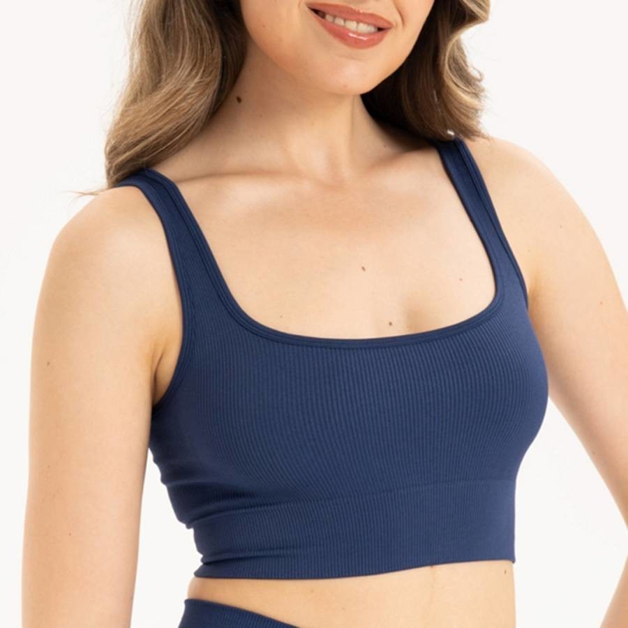Navy  Ribbed Seamless Knitted Thick Strap Sports Bustier