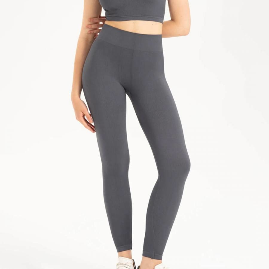 Grey  Ribbed Seamless Knitted High Waisted Compression Sports Leggings