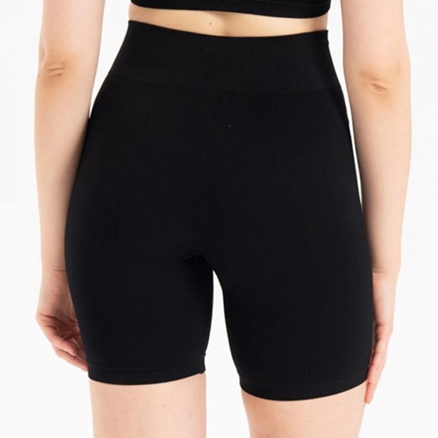 Black Ribbed Seamless Knitted Bicycle Shorts