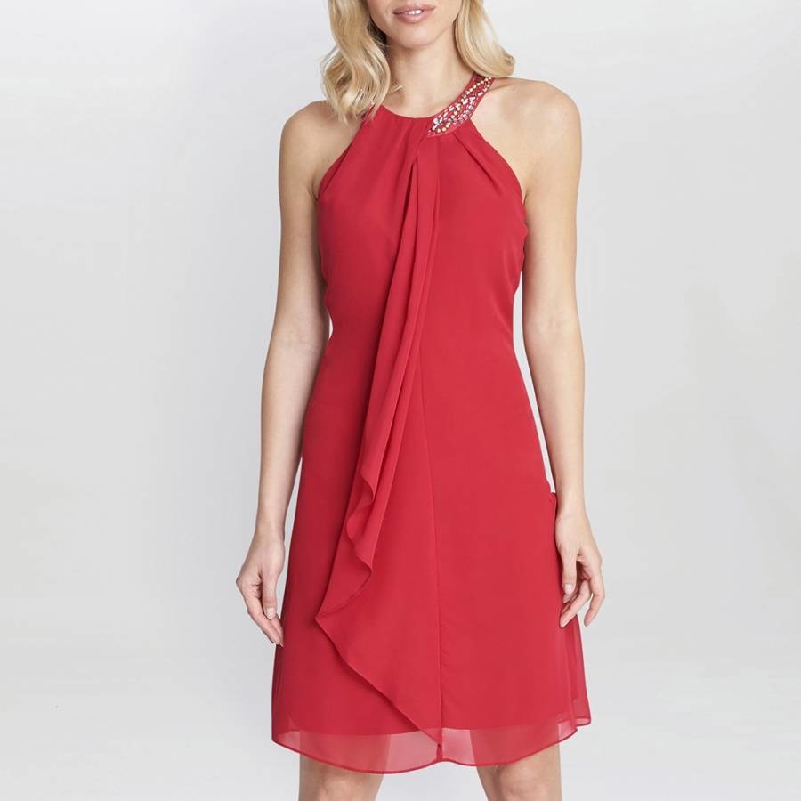 Red Jane Halterneck Chiffon Dress