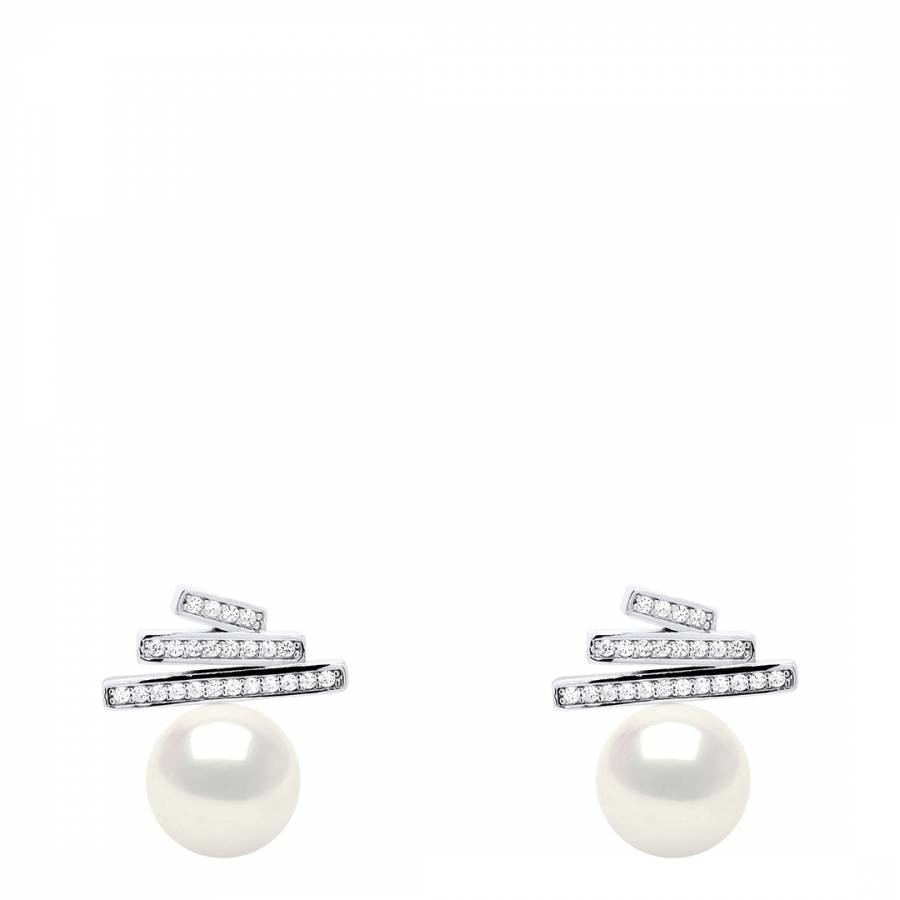 White Pearl Button Earrings 9-10 m