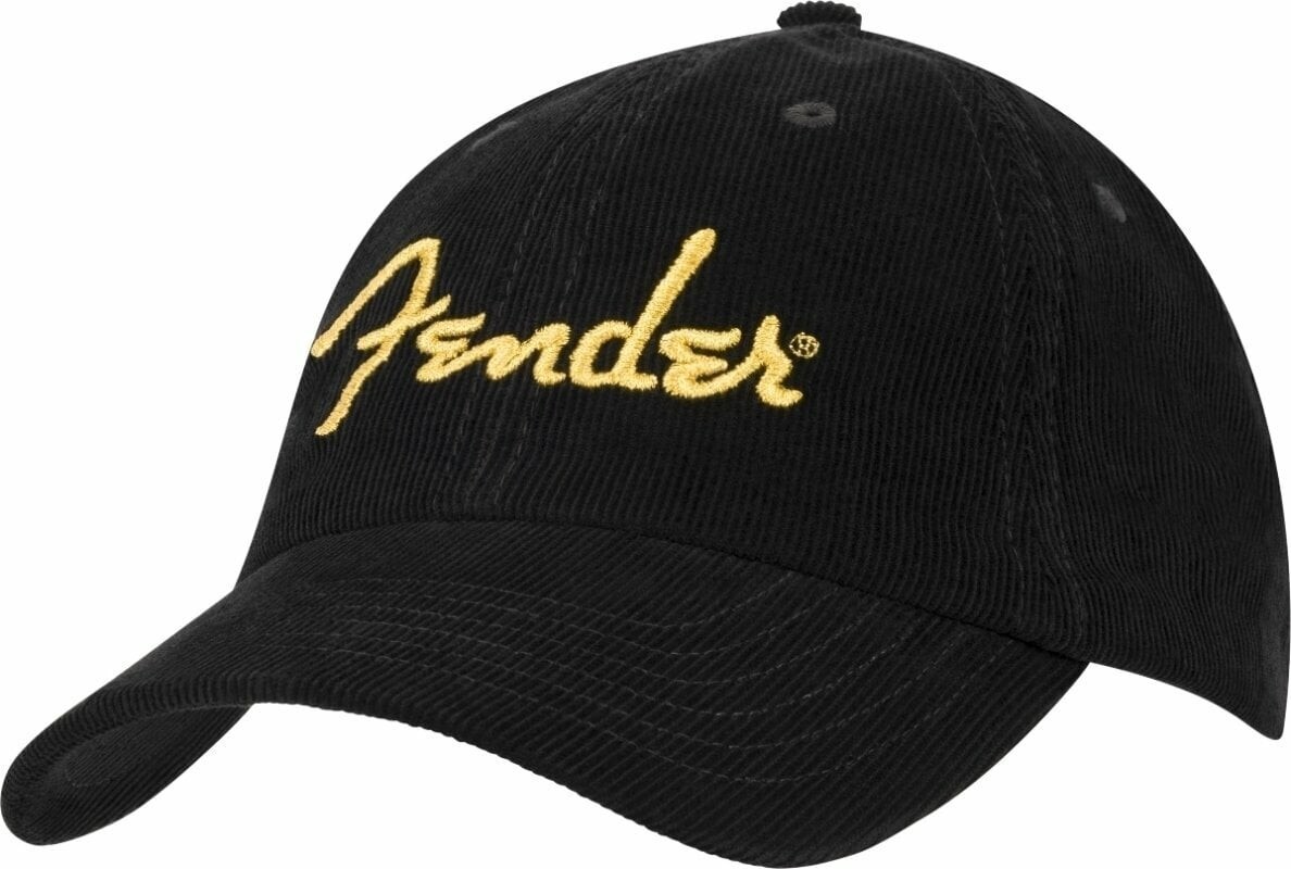 Fender Cap Gold Spaghetti Logo Corduroy Baseball Hat Black