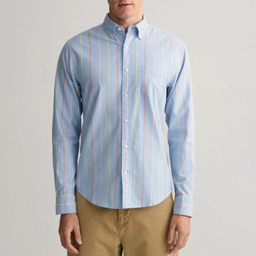 Blue Regular Oxford Stripe Cotton Shirt