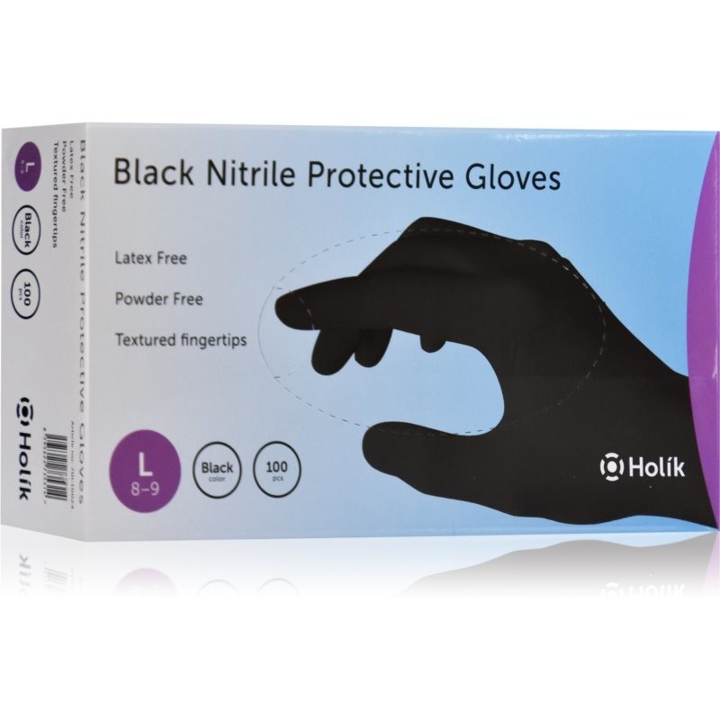 Holík Nitril Black nitrile powder-free protective gloves size L 100 pc