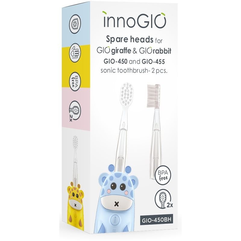 innoGIO GIOGiraffe & GIORabbit Spare Heads Transparent toothbrush replacement heads for children GIOGiraffe & GIORabbit Sonic Toothbrush 2 pc