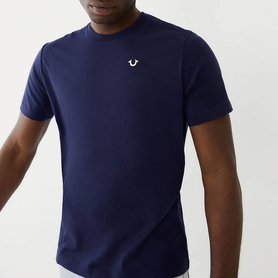 Dark Blue Back Logo Design Cotton T-Shirt