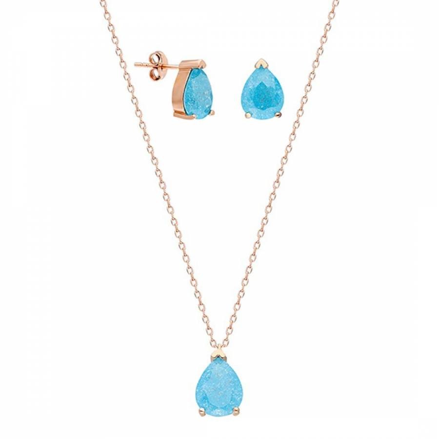 Rose Gold/Blue Necklace & Earrings Set