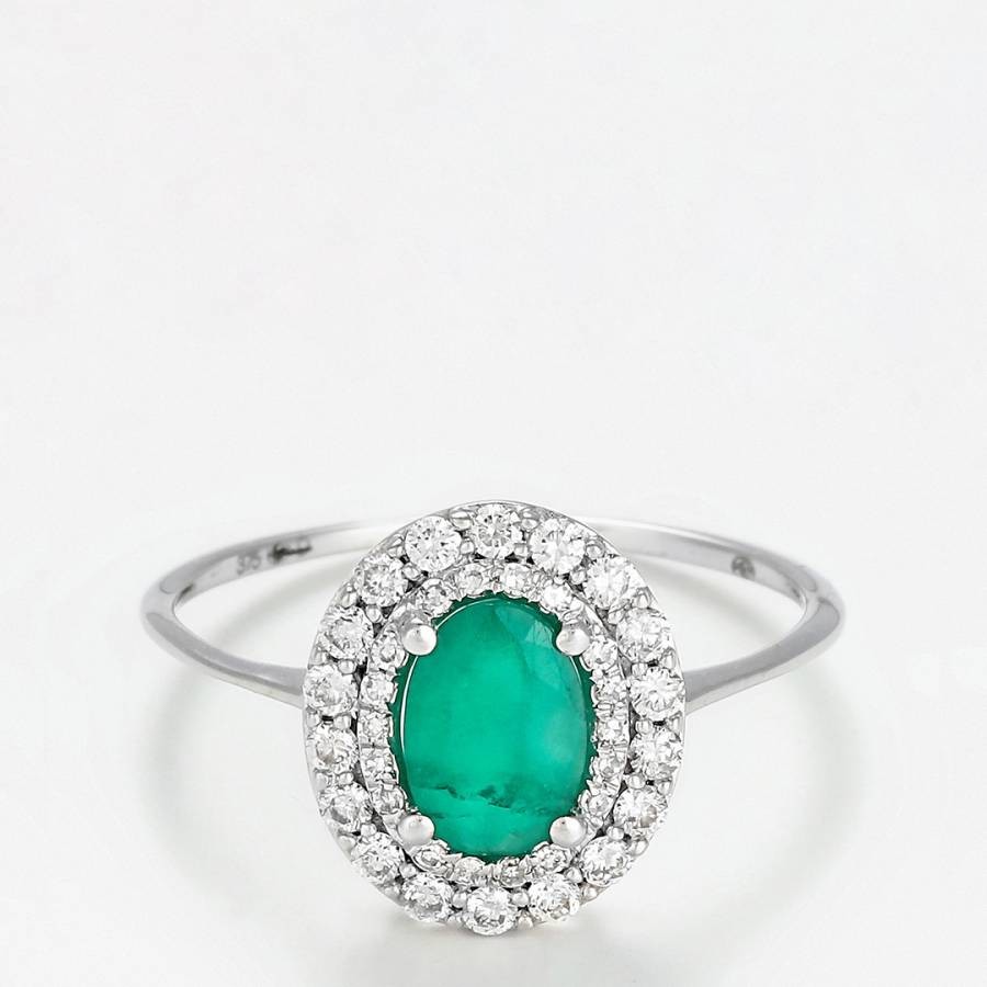 Silver/Green Emerald Ring