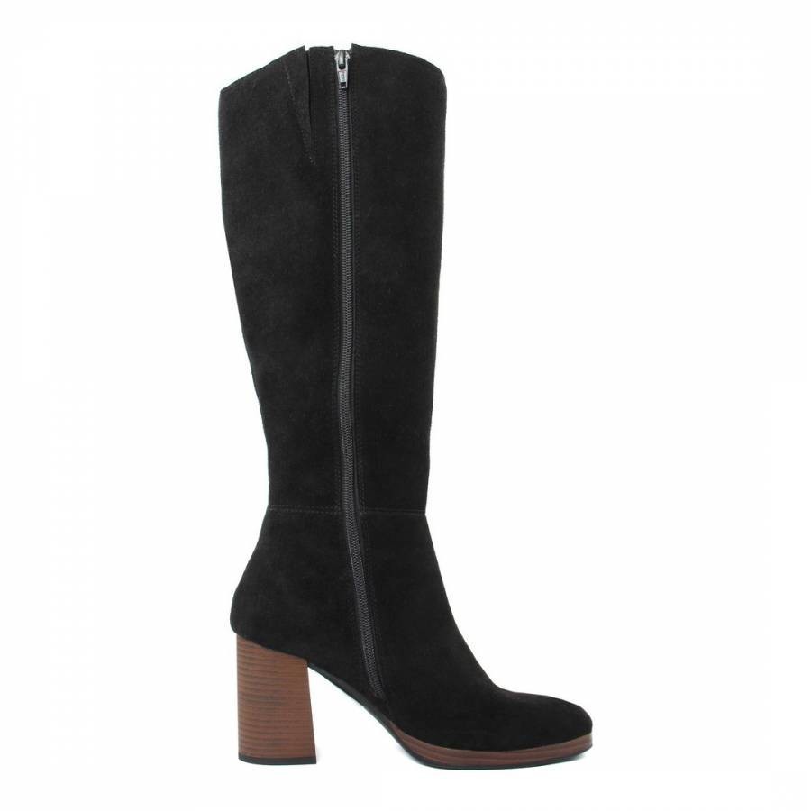 Black Suede Heeled Long Boots