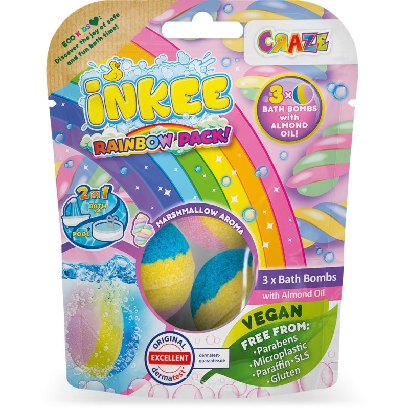 Craze INKEE Rainbow Multipack fizzy bath bombs with almond oil 3 pc