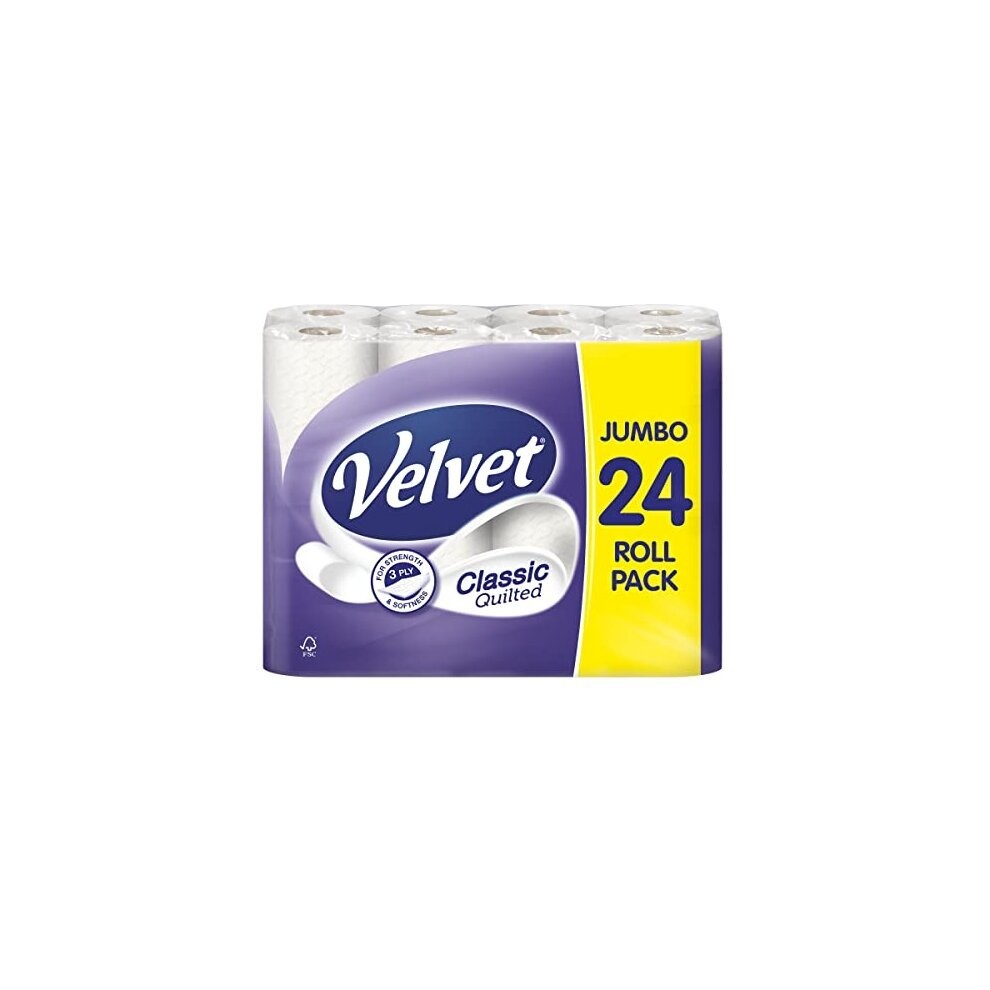 Velvet Classic Quilted Toilet Paper Bulk Buy, 24 White 3 ply Toilet Tissue Rolls, 24 Count (Pack of 1)