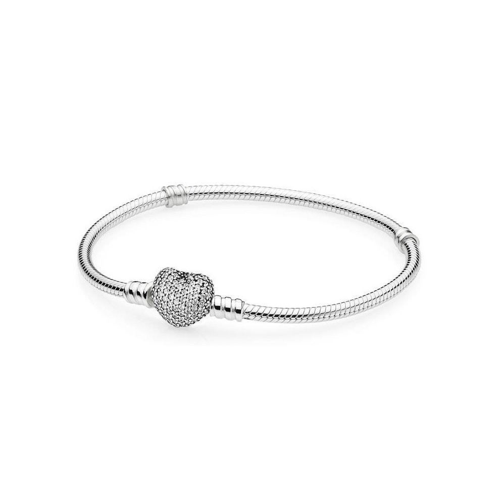 Pandora Moments Silver Bracelet with Pavé Heart Clasp 18cm