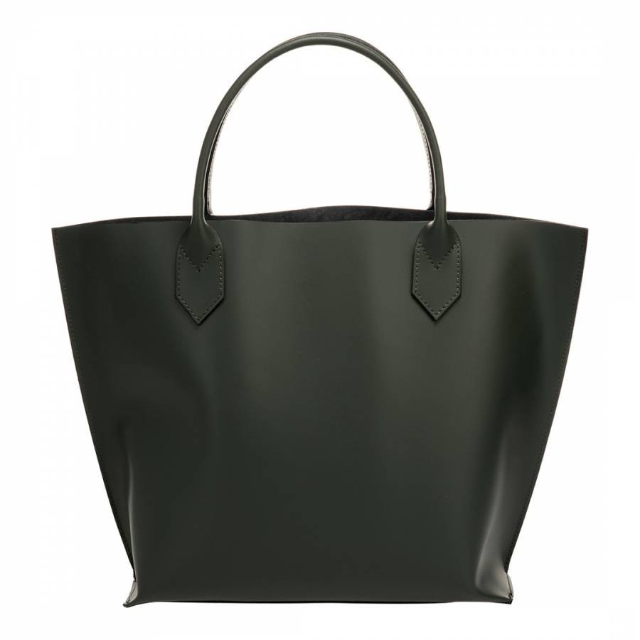 Dark Green Italian Leather Top Handle Bag