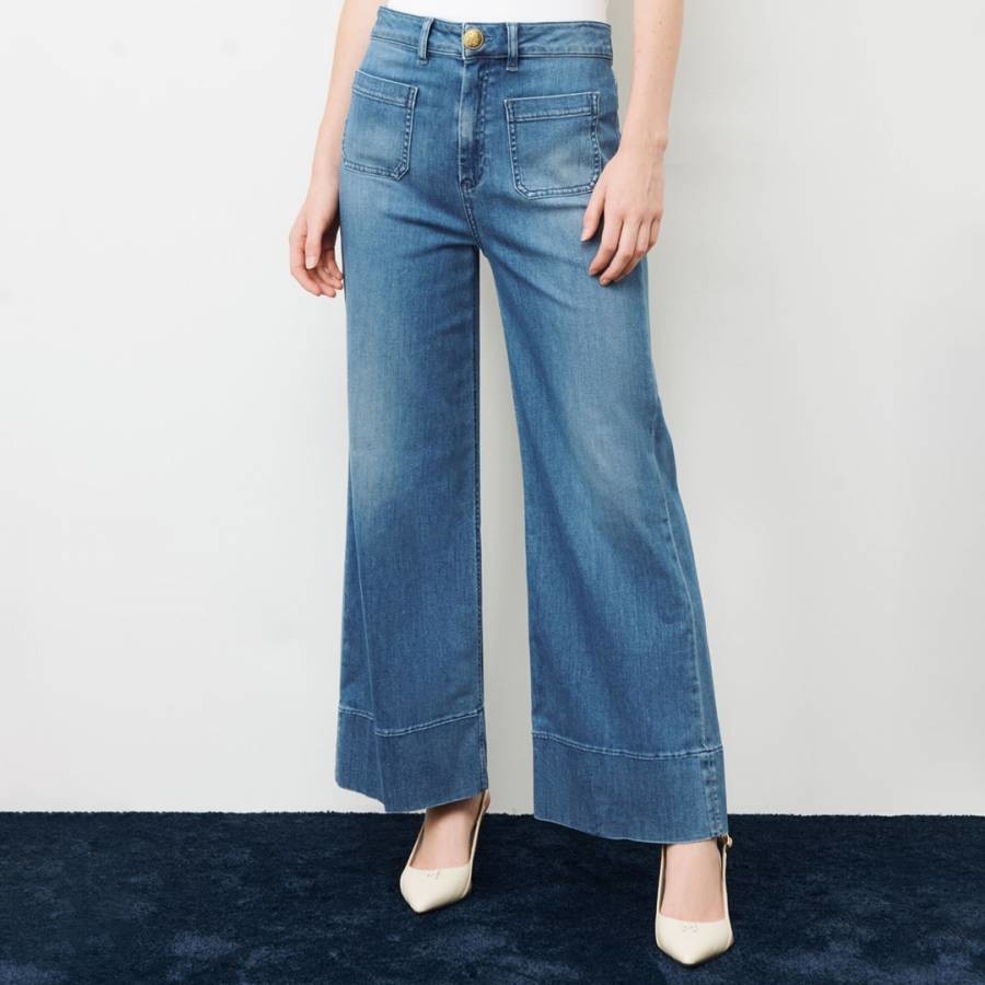 Mid Blue Wlcrop Cotton Blend Jeans