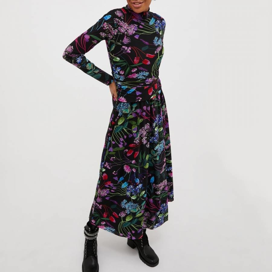 Black Estro floral Roll Neck Dress