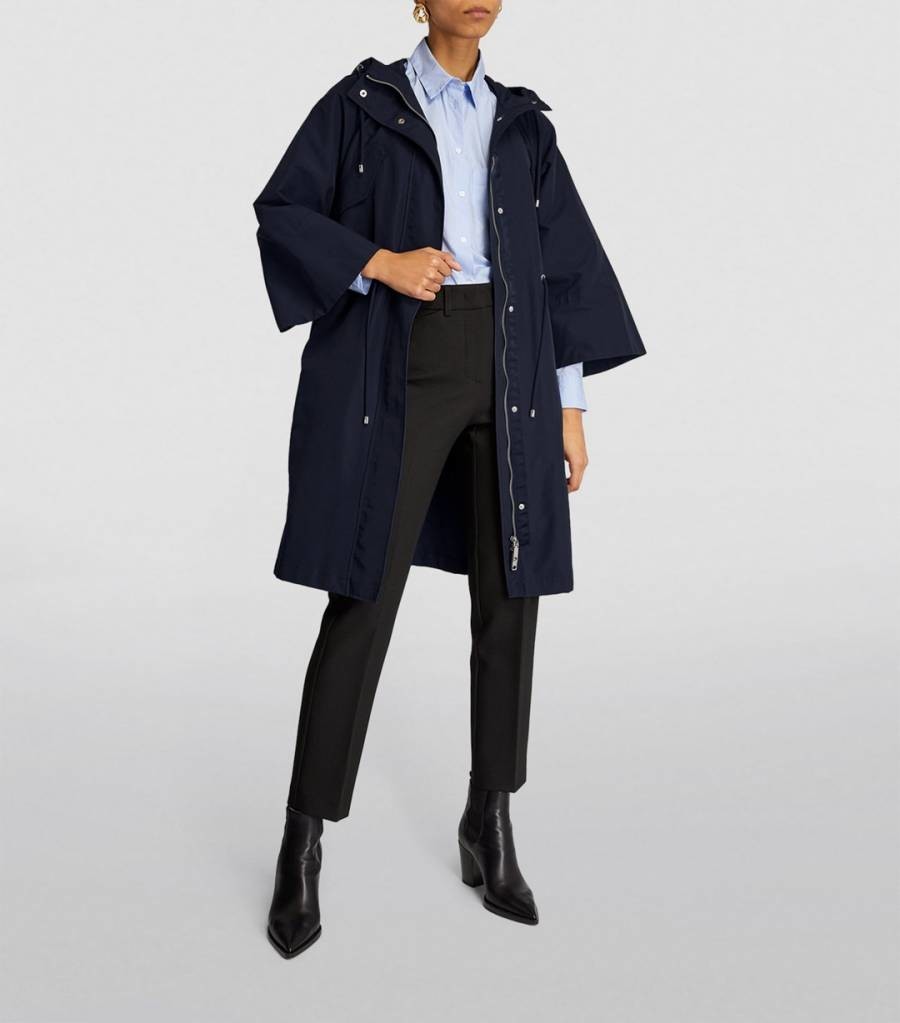 Navy Dicitura Cotton Blend Coat