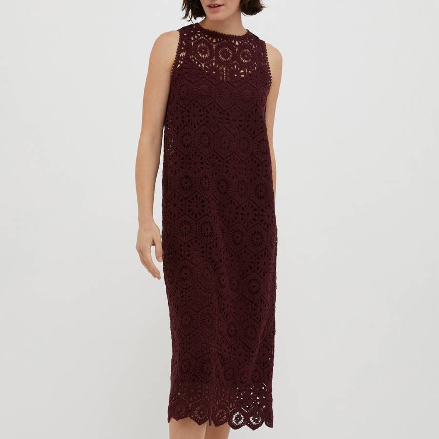 Burgundy Cembalo Cotton Crochet Midi Dress