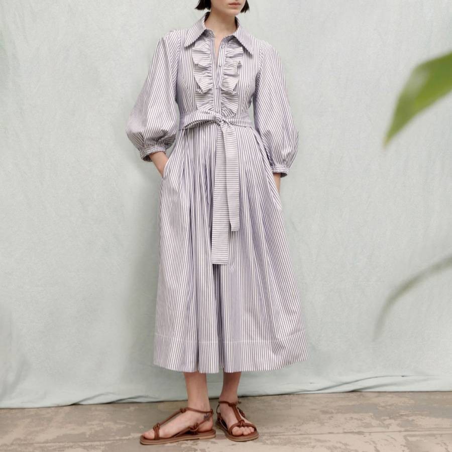 Grey Susanne Cotton Frill Midi Dress