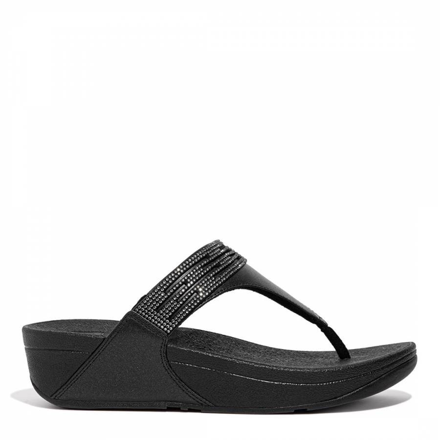 Black Lulu Leather Crystal Sandal