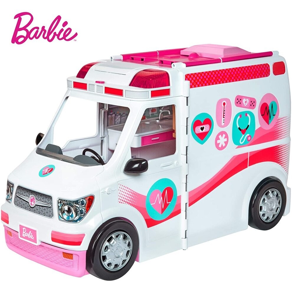 Barbie FRM19 Careers Care Clinic Ambulance, Play, Role Model, Lights and Sounds, Lots of Accessories Vehicle, Multi-Colour, 0