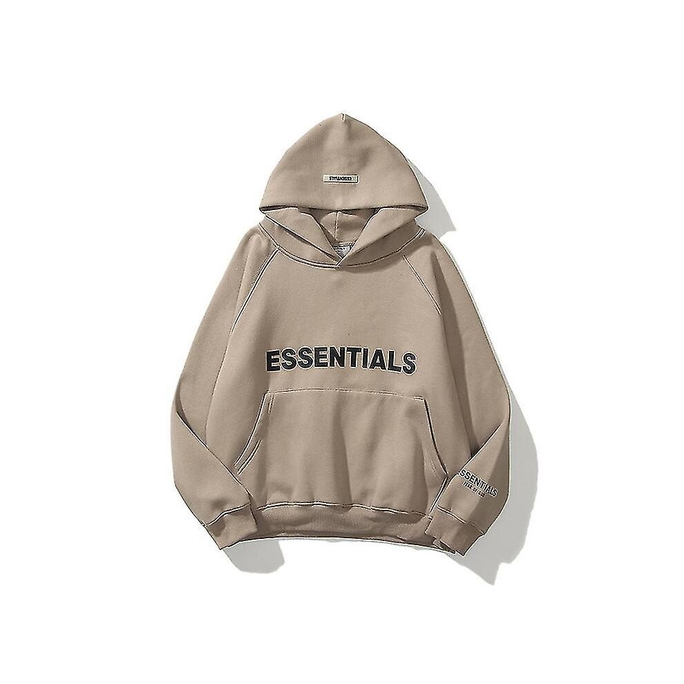 Essentials Pullover Hoodie, 3d Silicone Letters Loose Sweatshirt, Khaki, M