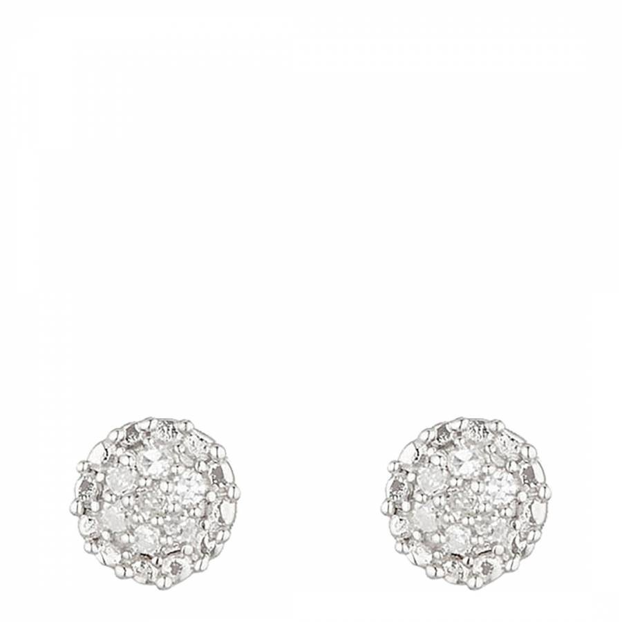 Silver Diamond Stone Round Stud Earrings