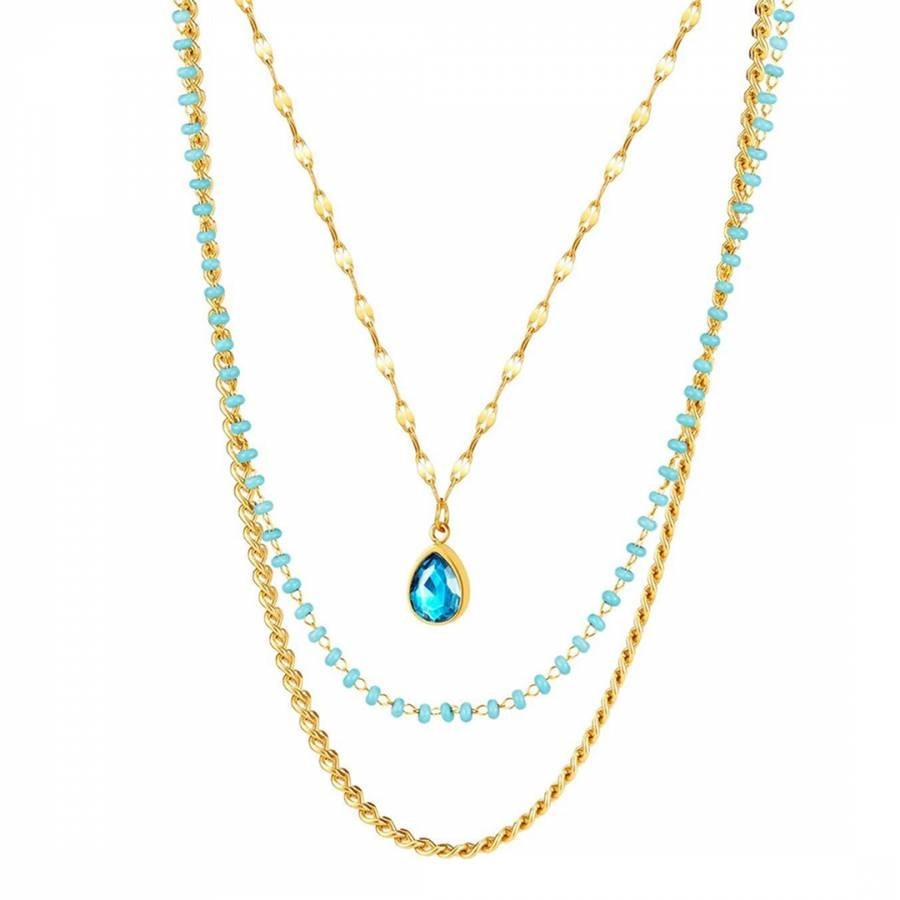 18K Gold Blue Layer Pear Drop Necklace