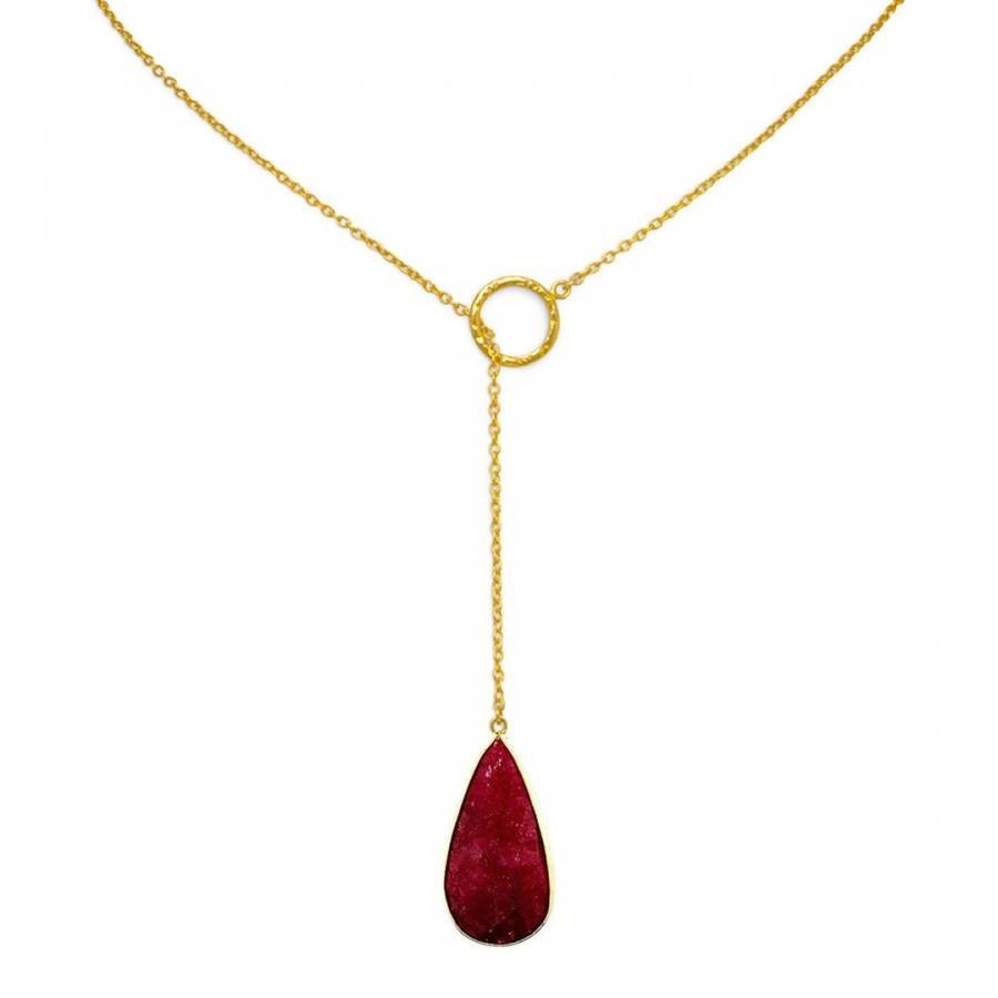 18K Gold Ruby Lariat Necklace