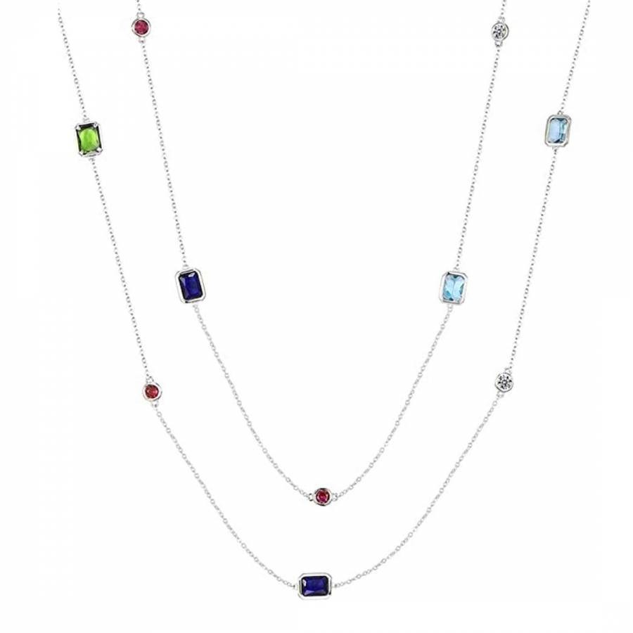 Silver Plated Emerald Cut Multi Long Necklace