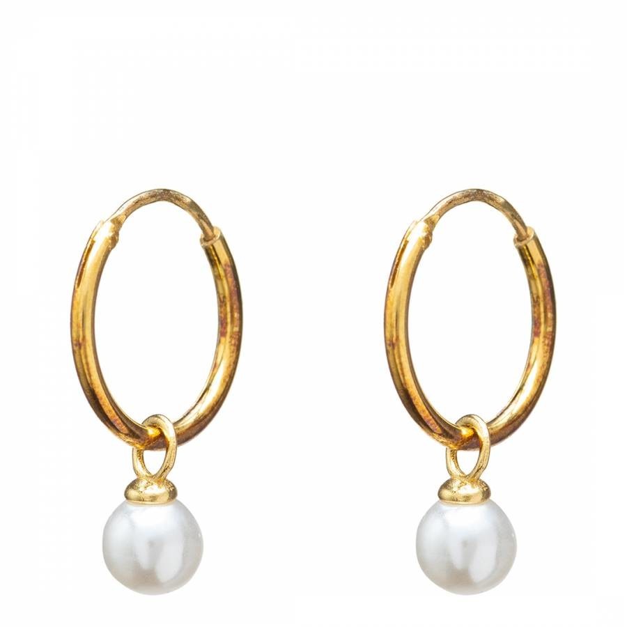 White Pearl & Gold Huggie Earrings