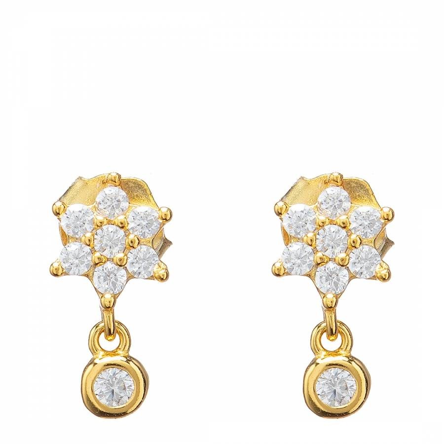 White & Gold Daisy Hanging Earrings