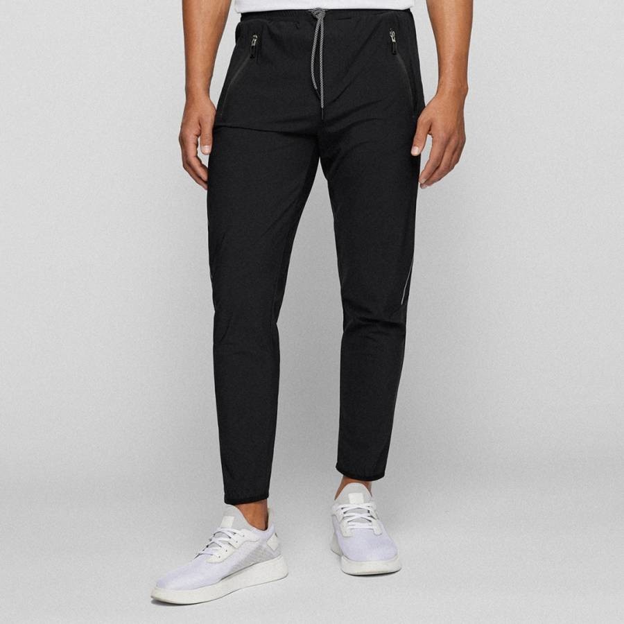 Black Hwoven Straight Stretch Trousers