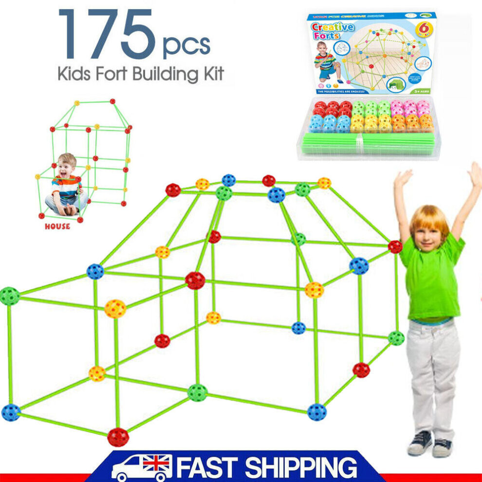 175Pcs Build Your Own Den Set DIY Kids Fort Construction Building Toy